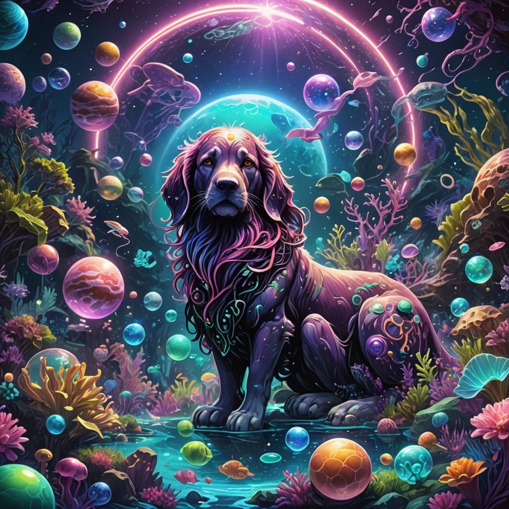 Pluto in Aquarius: Neon Fantasy Digital Art