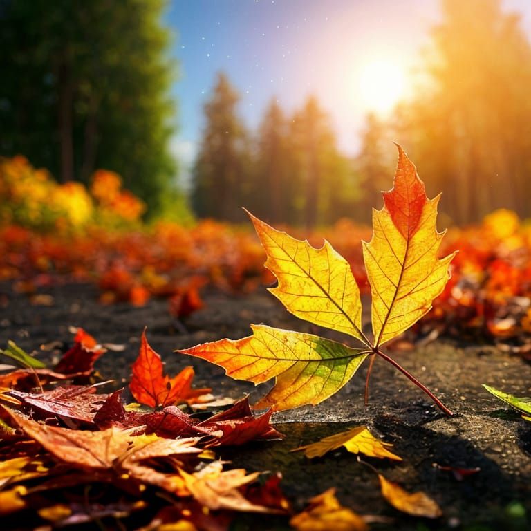 Autumn Leaves in Vibrant, Photorealistic Detail