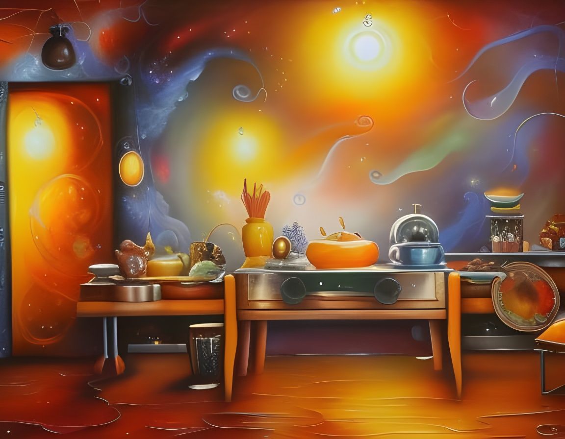 Abstract Kitchen: Visionary Oil Painting in 8k