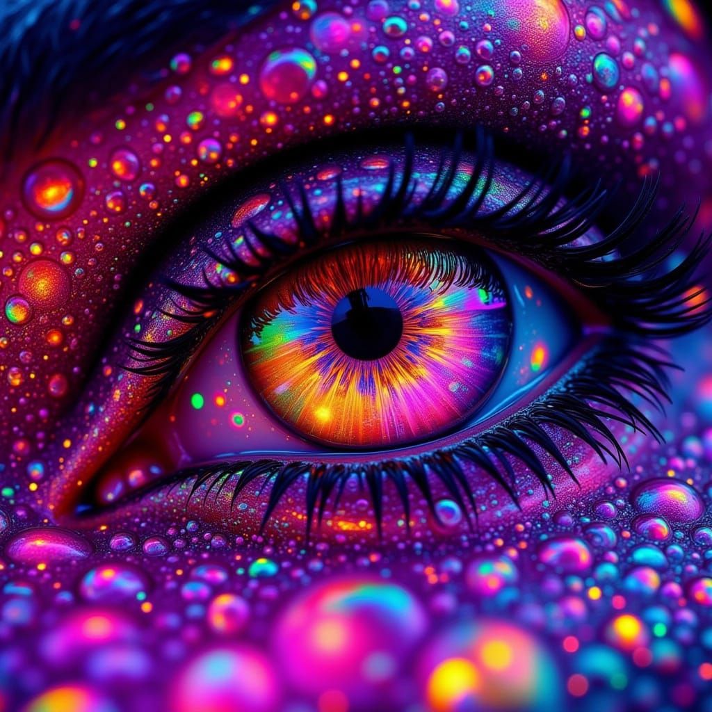 Kaleidoscopic Eye with Rainbow Neon Shimmer