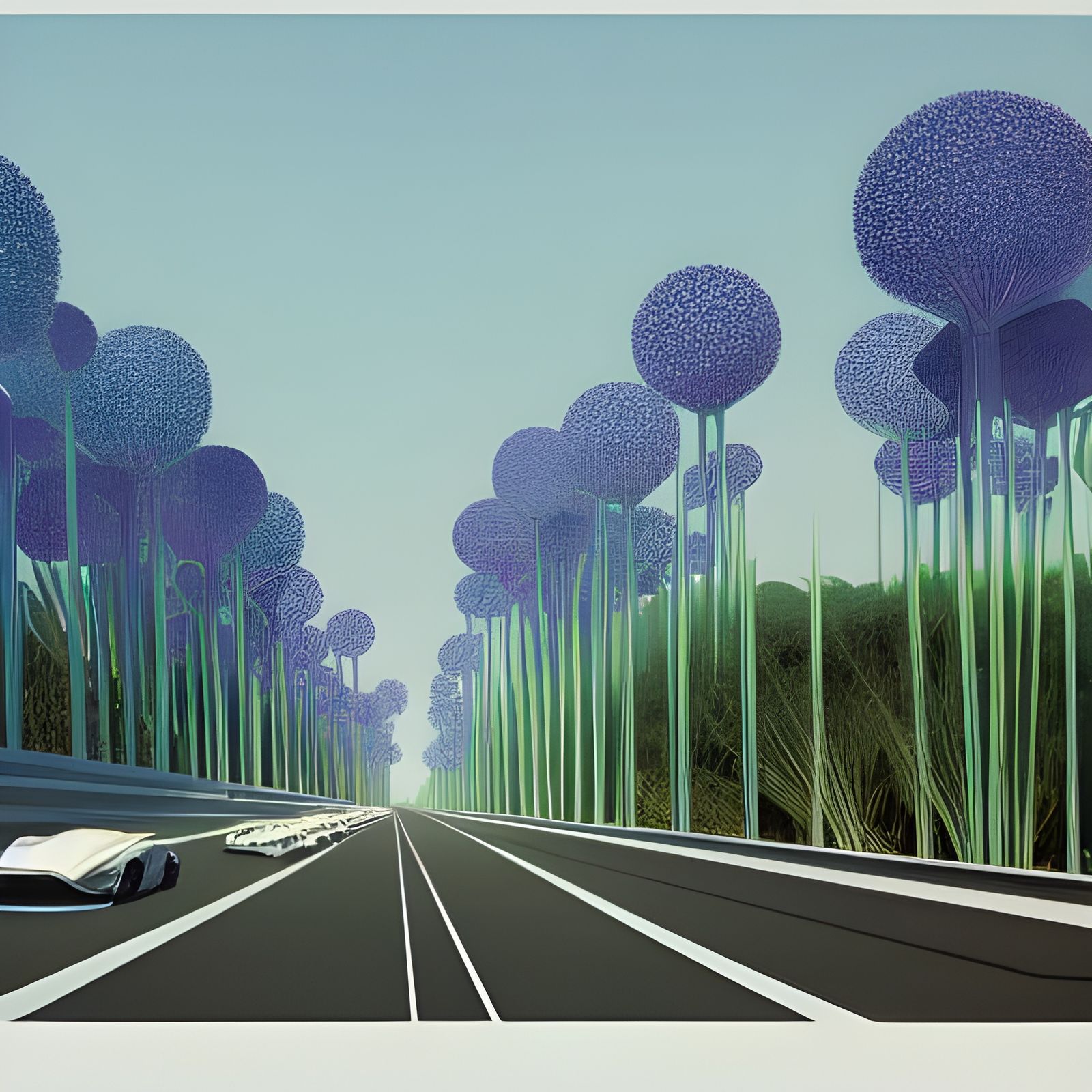 Futuristic Freeway Through Giant Allium Forest