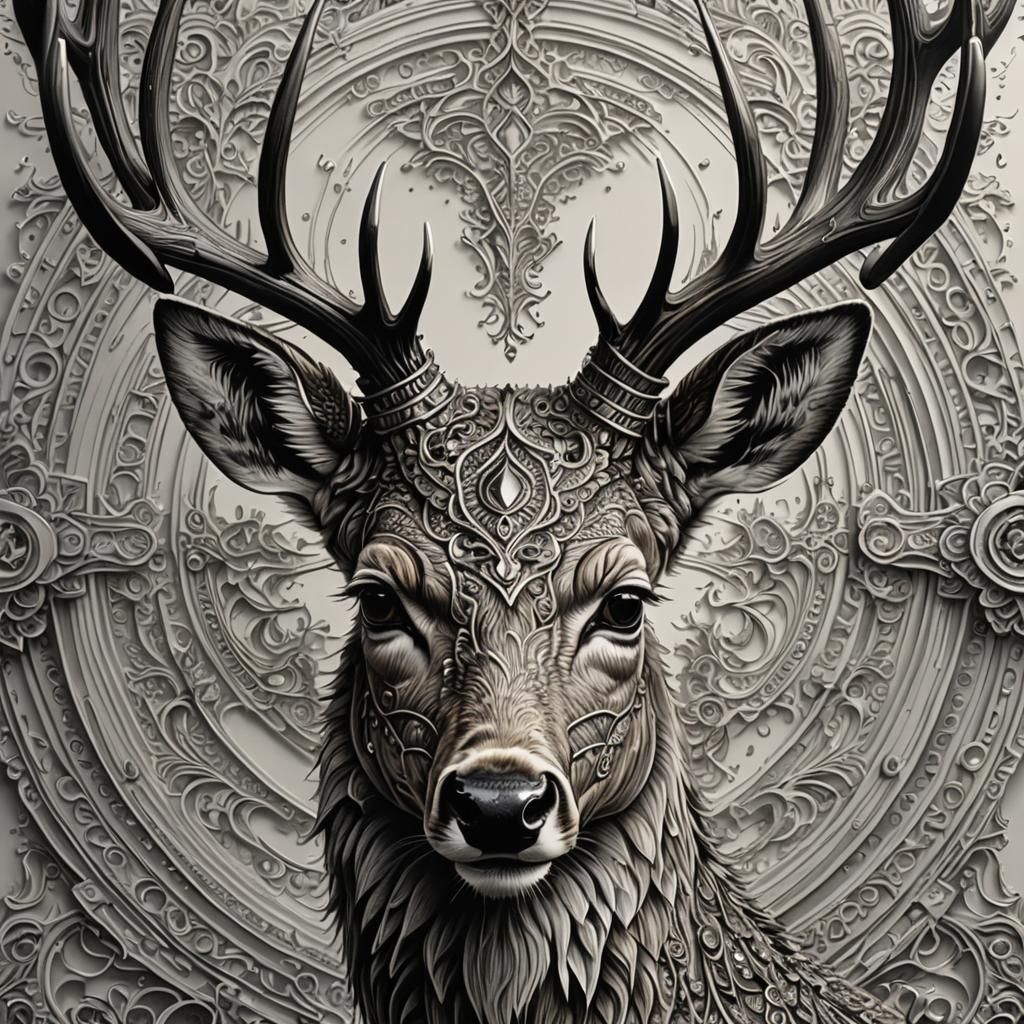 Detailed Deer Portrait in Pen and Ink