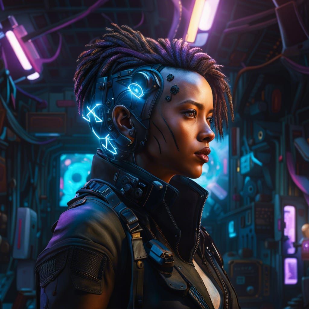 Electric Elemental in Cyberpunk Techwear Portrait