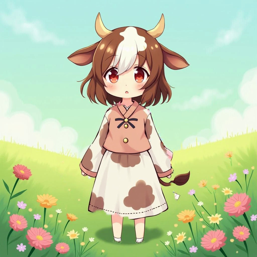 Charming Cattle Maiden in Japanese Anime Style