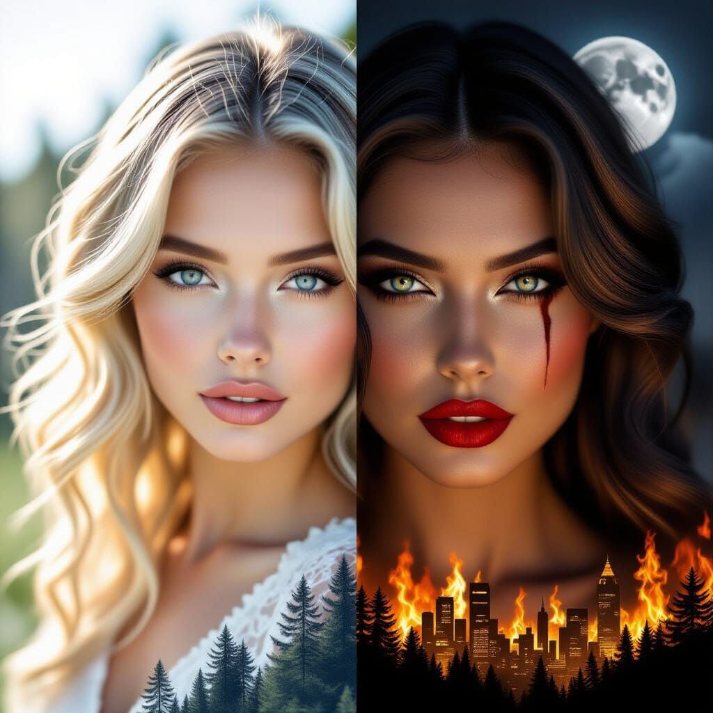 Double Exposure: Angelic Innocence vs. Devilish Smirk