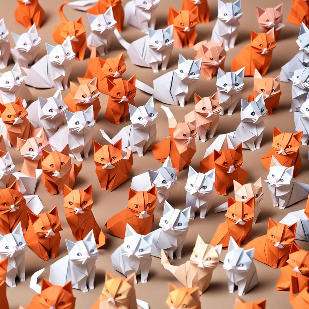 Origami Cats Papercraft in 8K Resolution