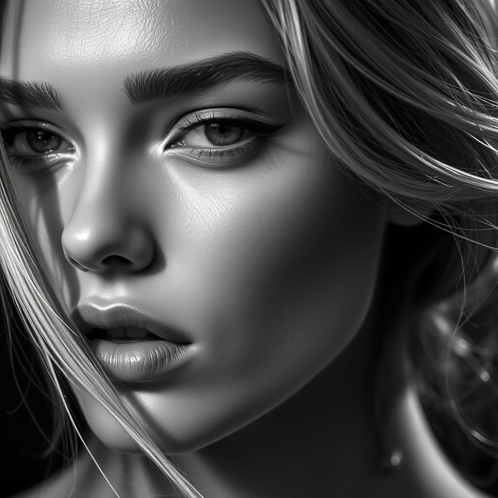 Luxurious Black and White Portrait of a Flawless Supermodel