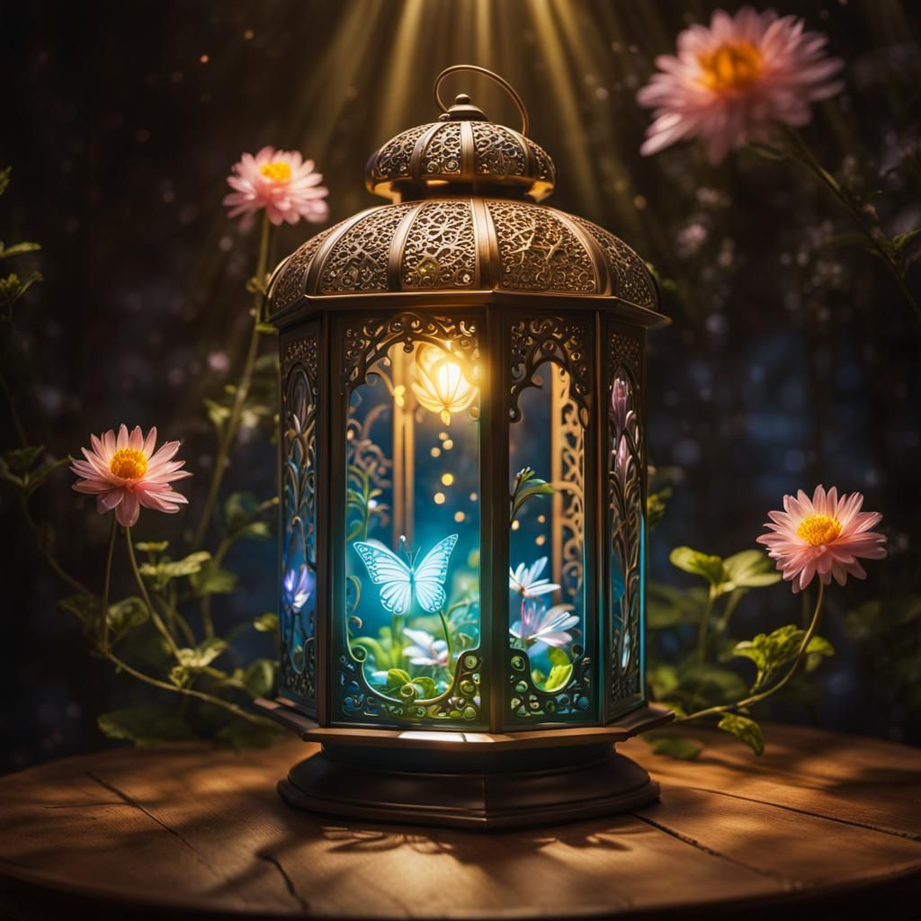 Magical Lantern Lights Wizard's Bench in Fantasy Art