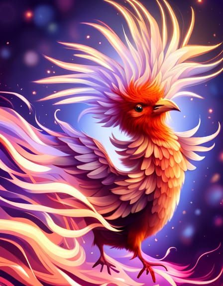 Fluffy Floral Phoenix Bird in Vibrant Colors