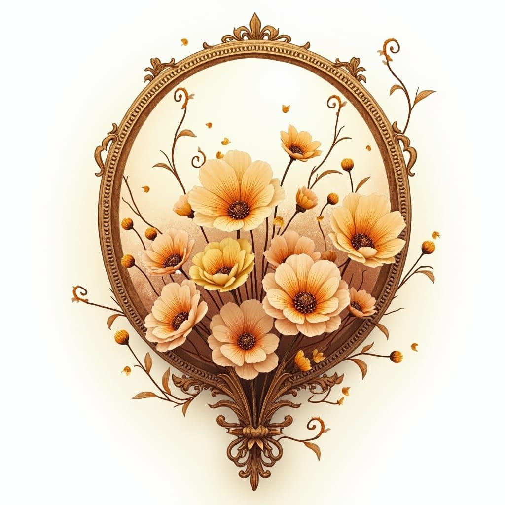 Autumn Flowers in Golden Hues, Klimt-Inspired Art