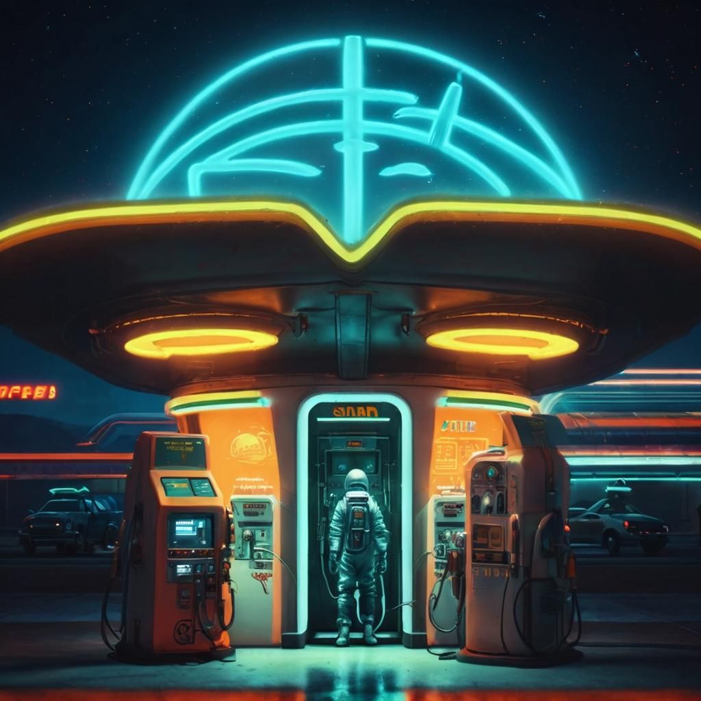 Astronauts Refuel Spaceship at Alien Gas Station