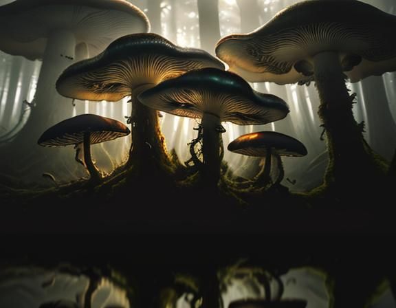 Ethereal Forest Floor with Jellyfish and Toadstools