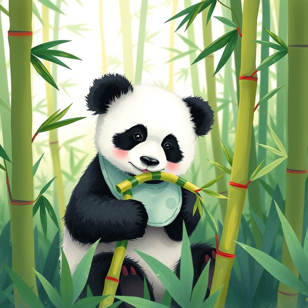 Baby Panda Munching Bamboo: Whimsical Realism
