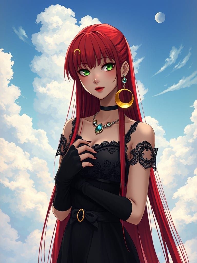 Mystical Anime Goddess in Whimsical Cloudscape