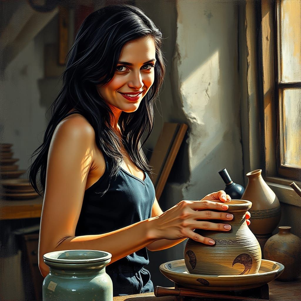 Rembrandt-Style Oil Painting of a Potter in Studio