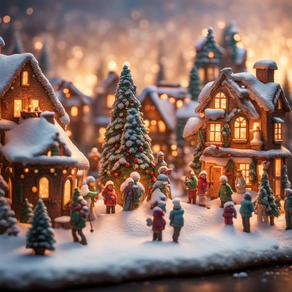 Hyperrealistic Clay Christmas Village in Splash Art Style