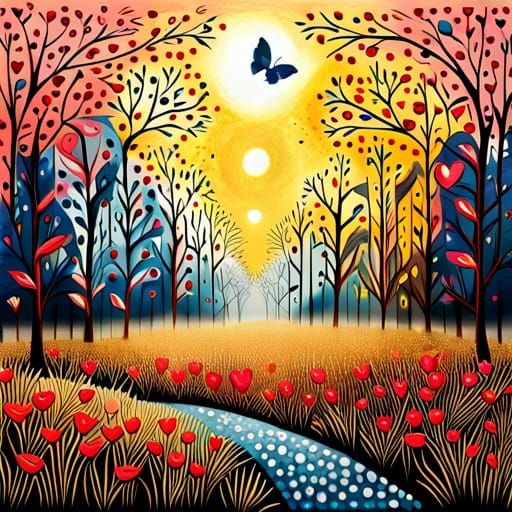 Lush Garden Forest in Mixed Media Style