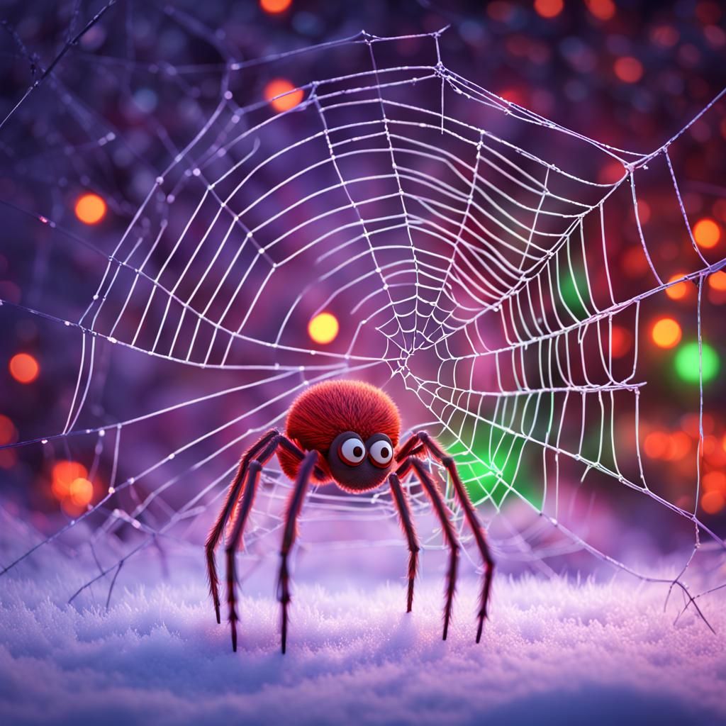 Christmas Spider in North Pole Web: Pixar-Style 3D Art
