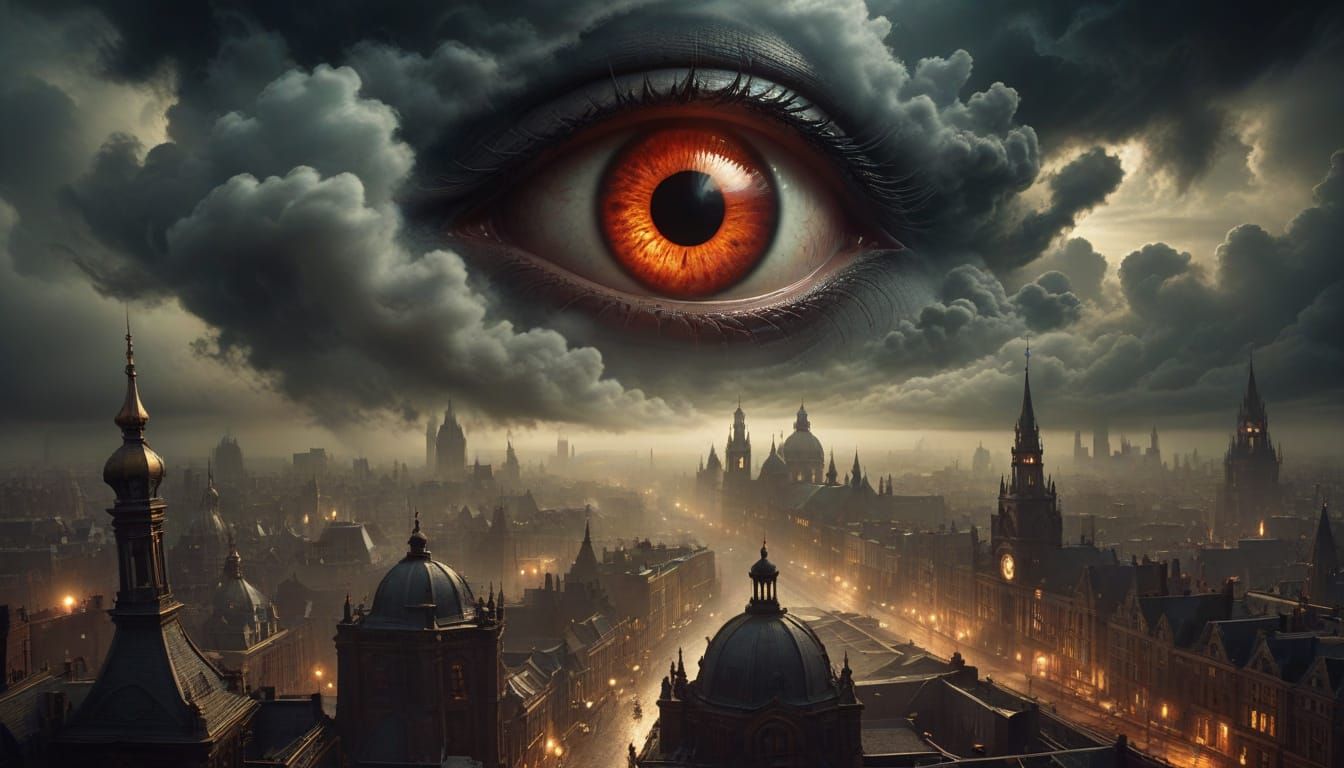 Dark Gothic Steampunk Metropolis Under the Watchful Eye