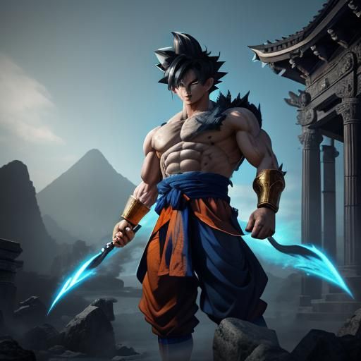 Goku Ultra Instinct in Ancient Temple