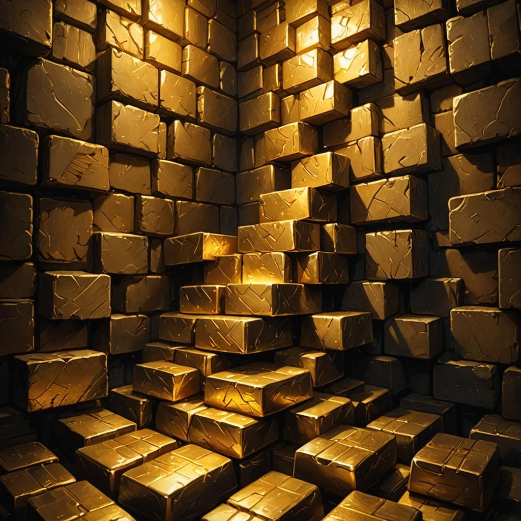 Ancient Treasury with Gold Bricks in Oil Painting Style