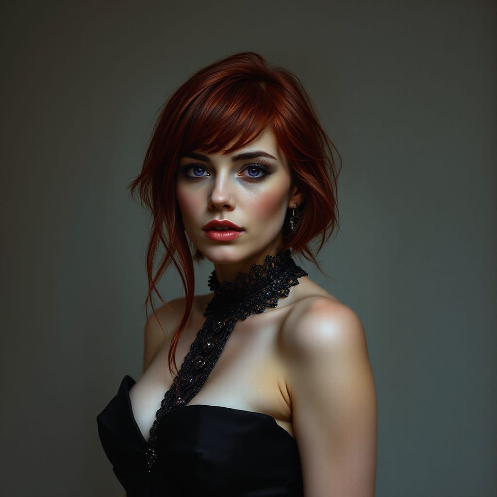 Elegant Woman with Purple Eyes in Noir Style