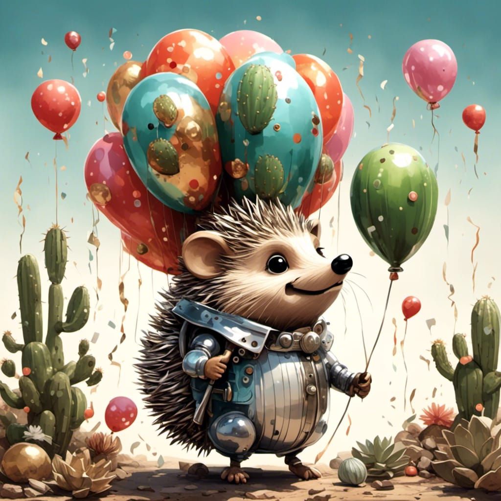 Hedgehog with Balloon in Perilous Landscape