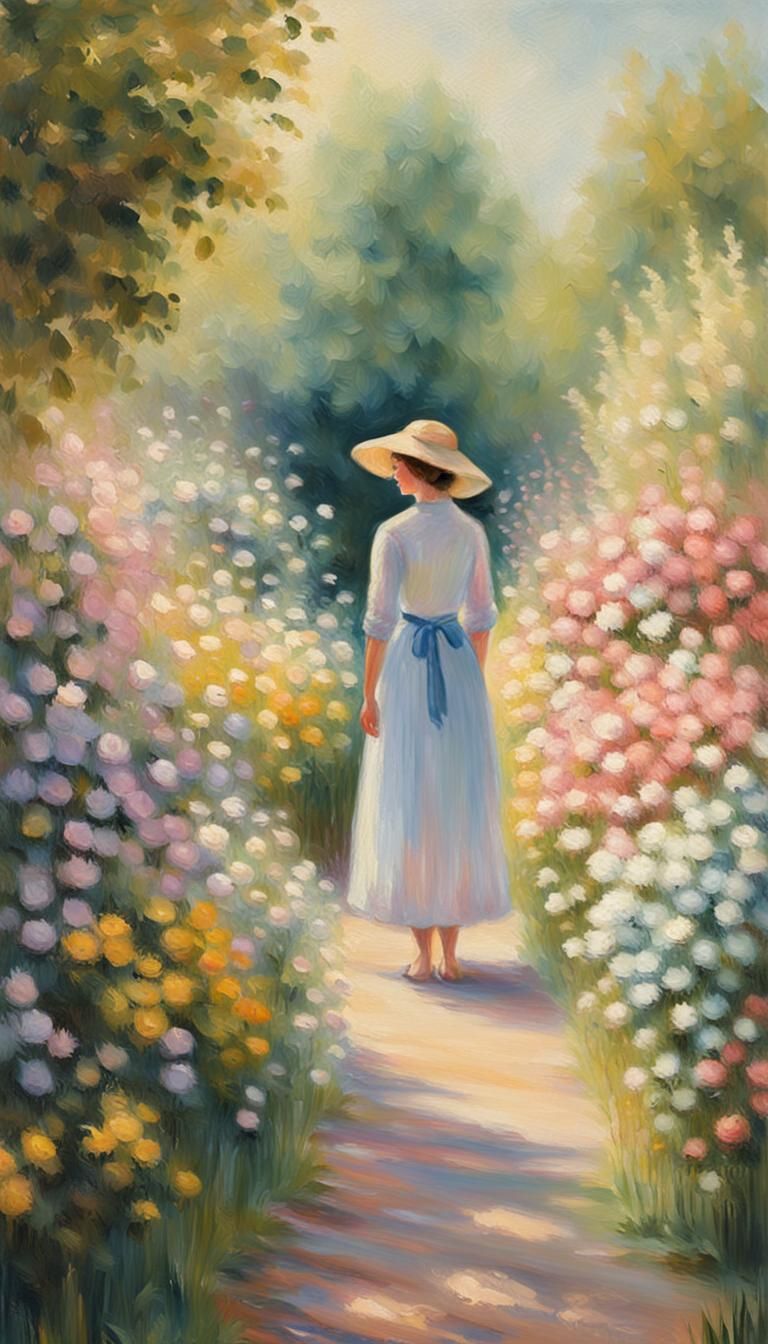 Impressionist Woman in Flower Garden: Monet Style