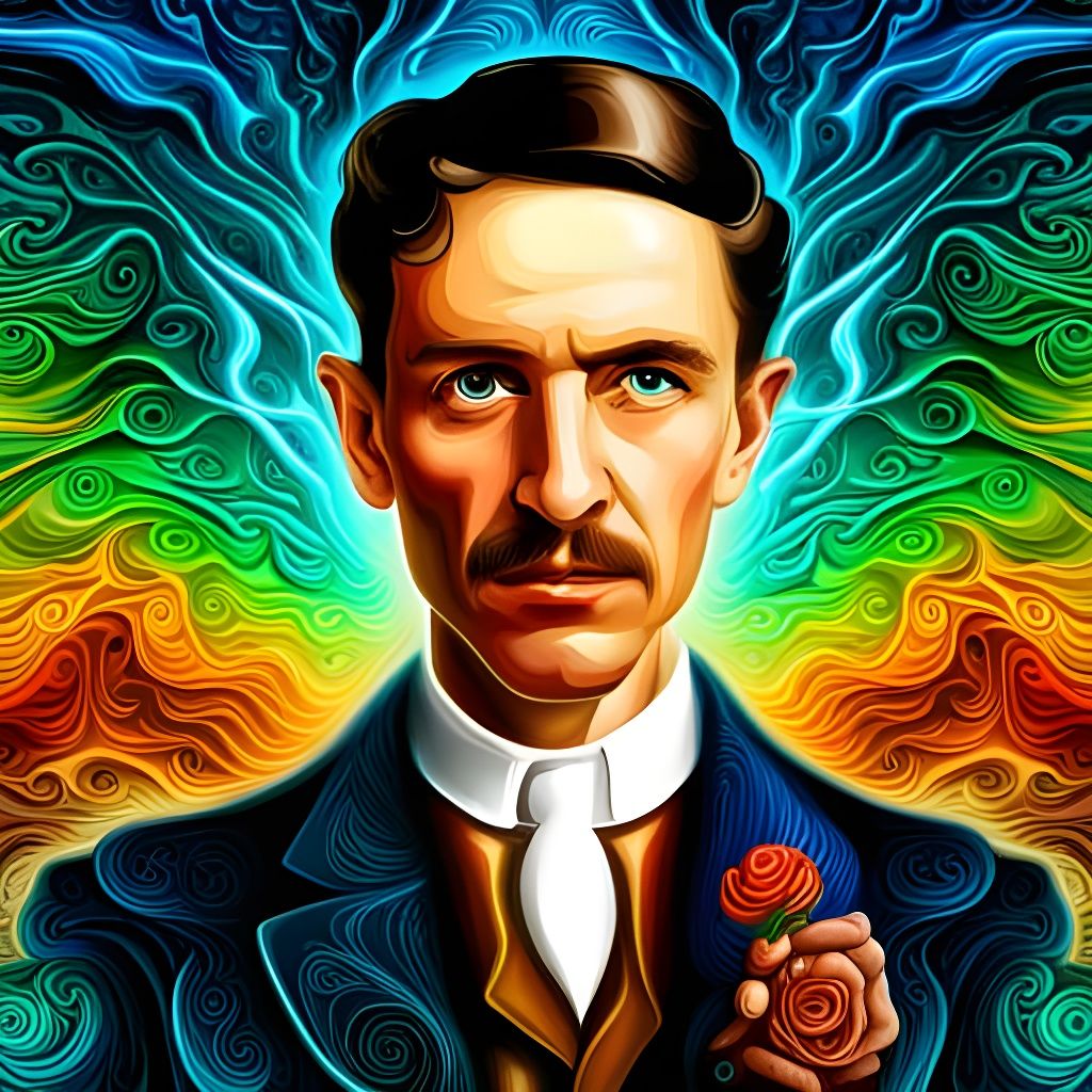 Psychedelic Nikola Tesla Digital Illustration in Hyperrealis...