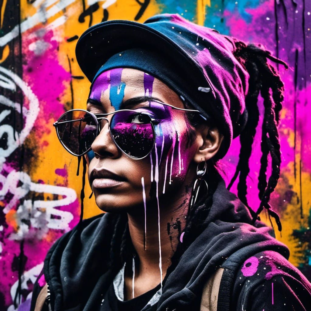 Vibrant Street Art: Female DJ in Hip Hop Style