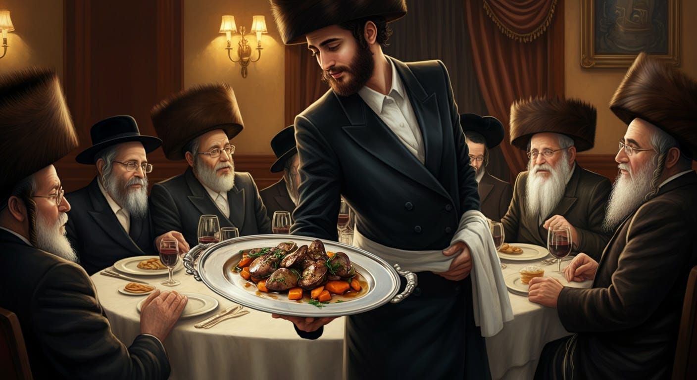 Elegant Waiter Serves Formal Dinner in Comic Style
