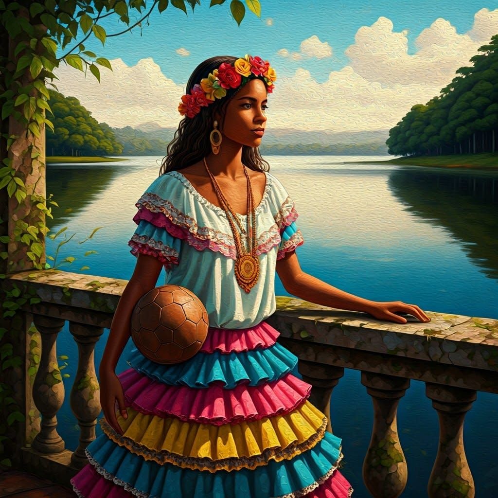 Young Brazilian Woman in Folk Art Style