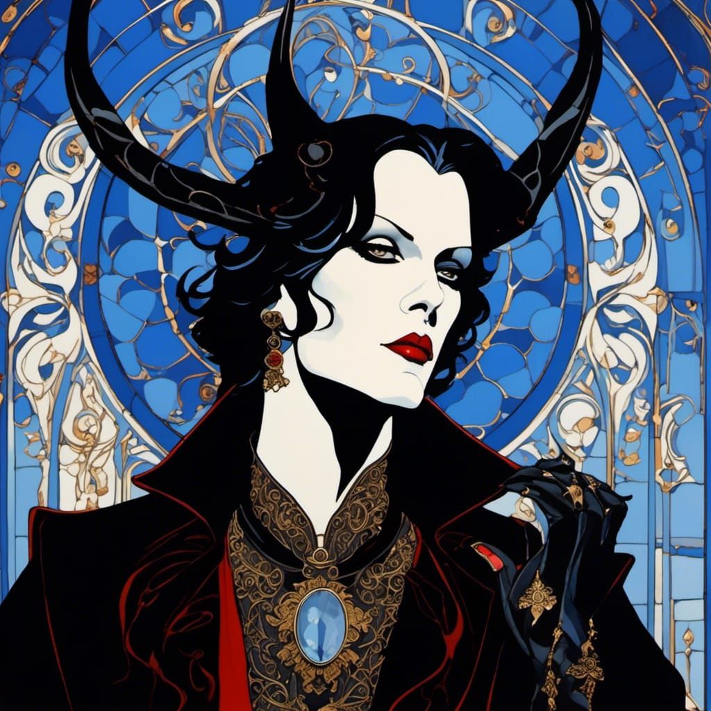 Gothic Warlock Mage in Art Deco Anime Style