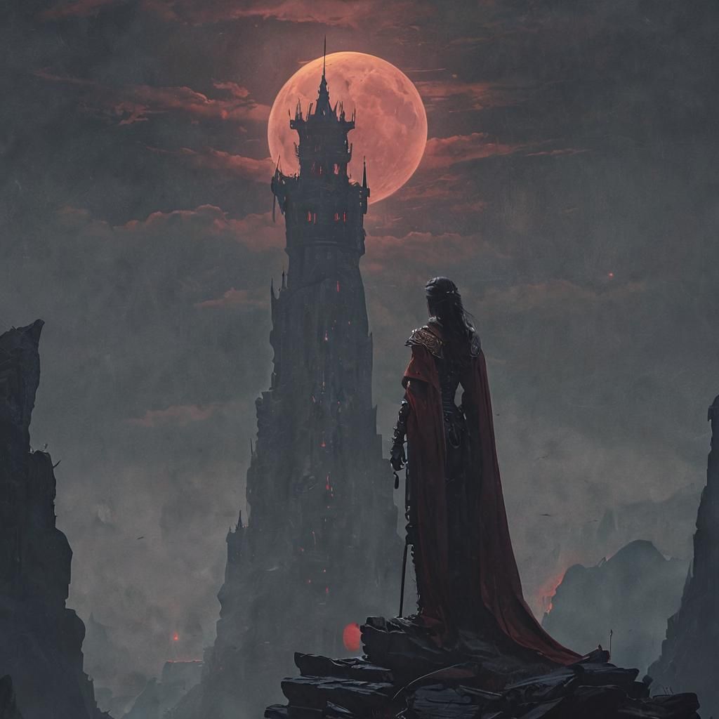 Dark Fantasy Vampire Queen on Misty Tower
