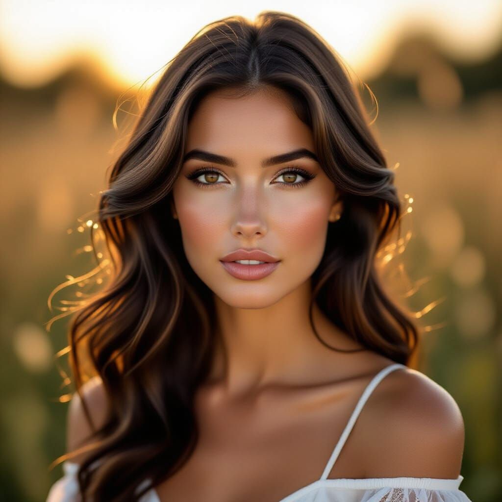 Beautiful Brunette Woman in Golden Hour Light