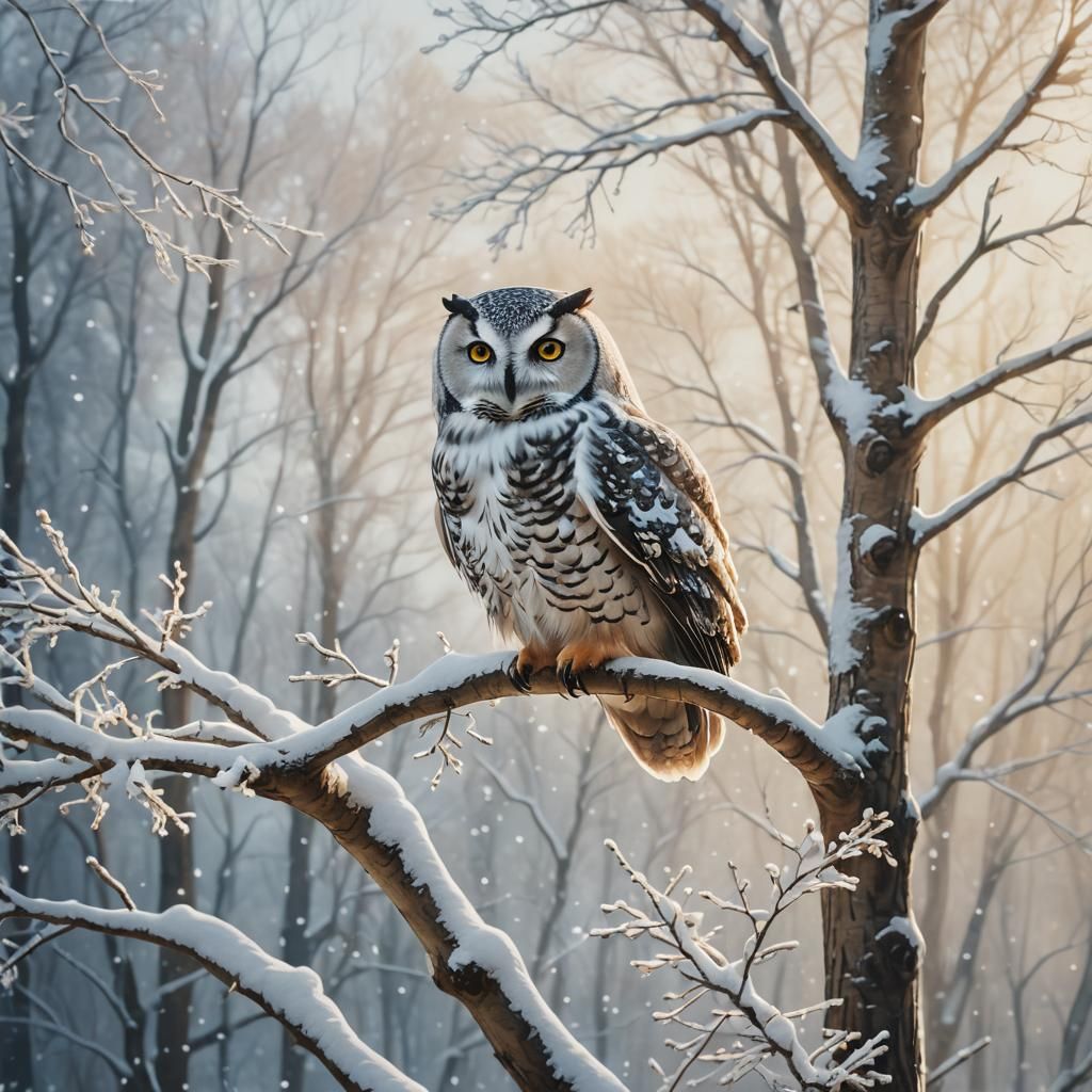Dreamy Winter Owl in Watercolor Style