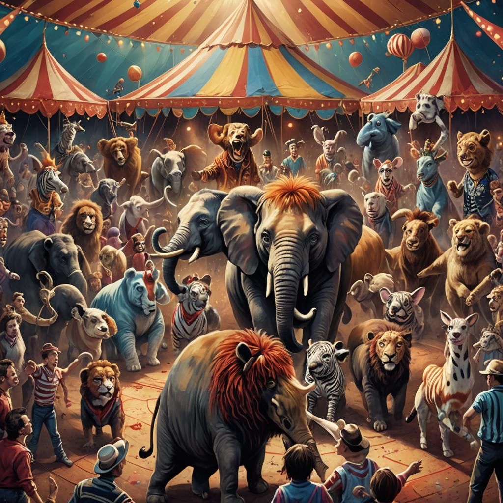 Rock Band at Circus with Animals: Hyperrealistic Art