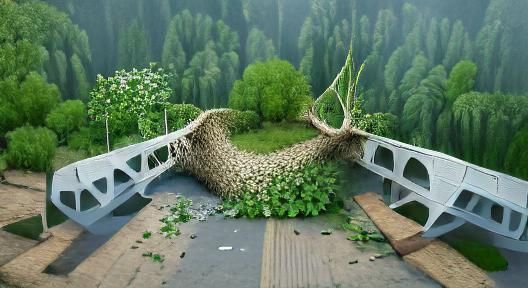 A bridge being blocked by nature Realistic