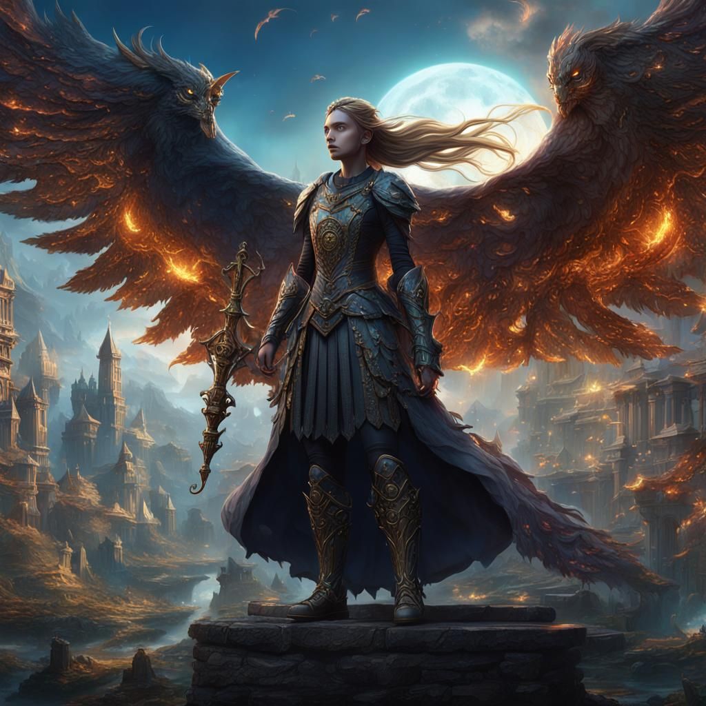 Girl with Wings of Light and Darkness