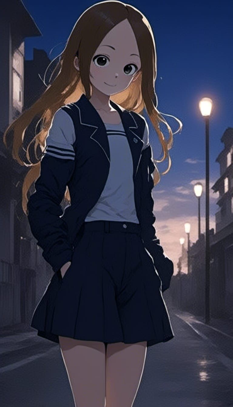 Moe Anime Portrait of Takagi3 Under Streetlight