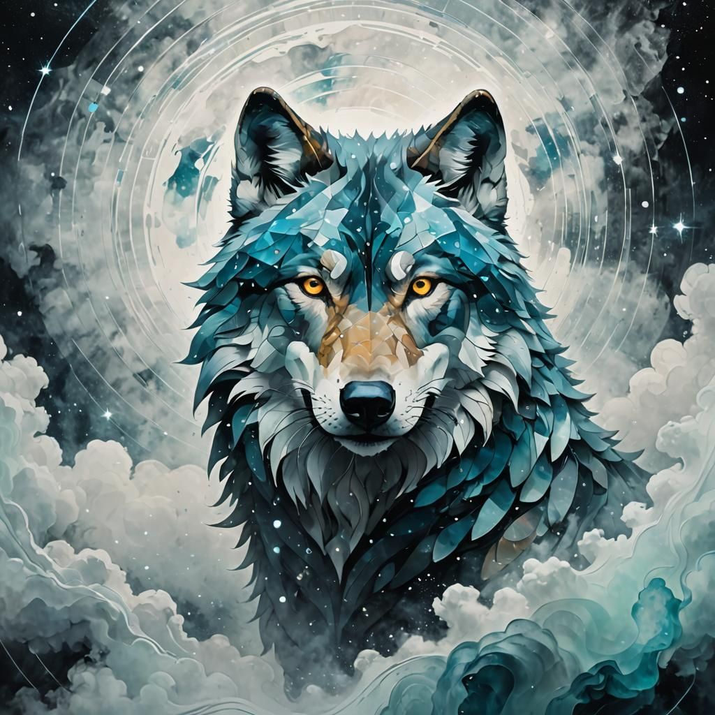 Ethereal Surreal Wolf in Minimalist Abstract Style