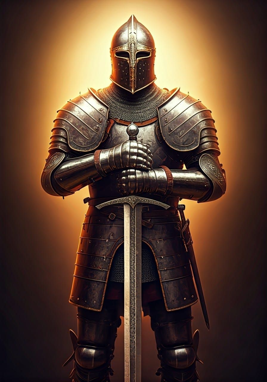 Guardian Knight with Longsword in Atmospheric Maximalism