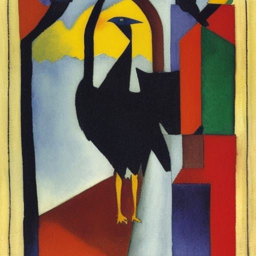 Crow and Crown in Persian Miniature Style