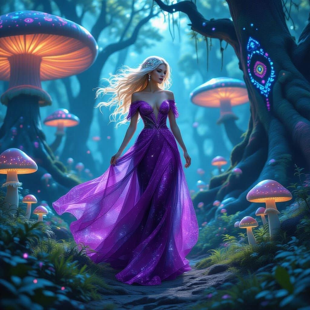 Ethereal Stardust Woman in Glowing Forest