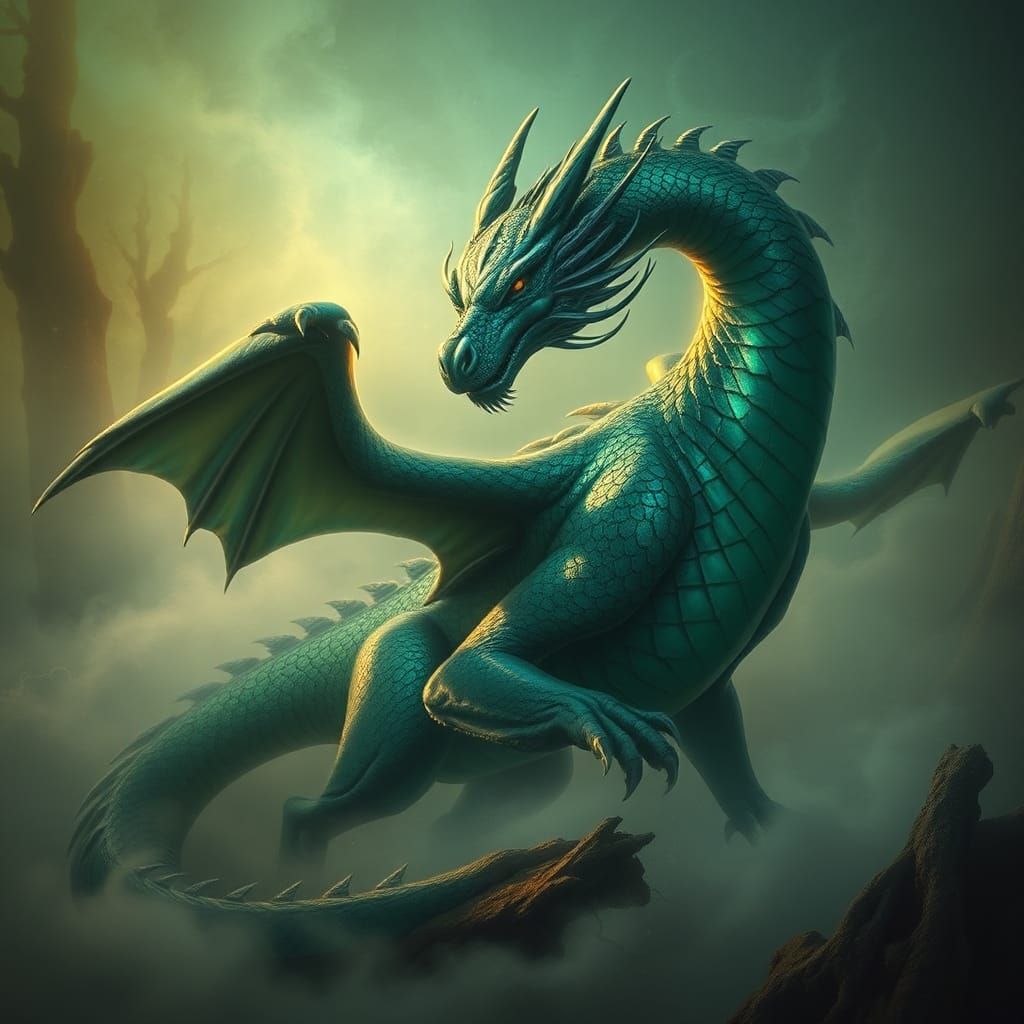 Iridescent Dragon in Mystical Forest