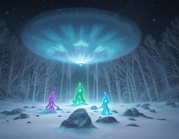 Cosmic Surrealism: Alien Encounter in Winter Wonderland