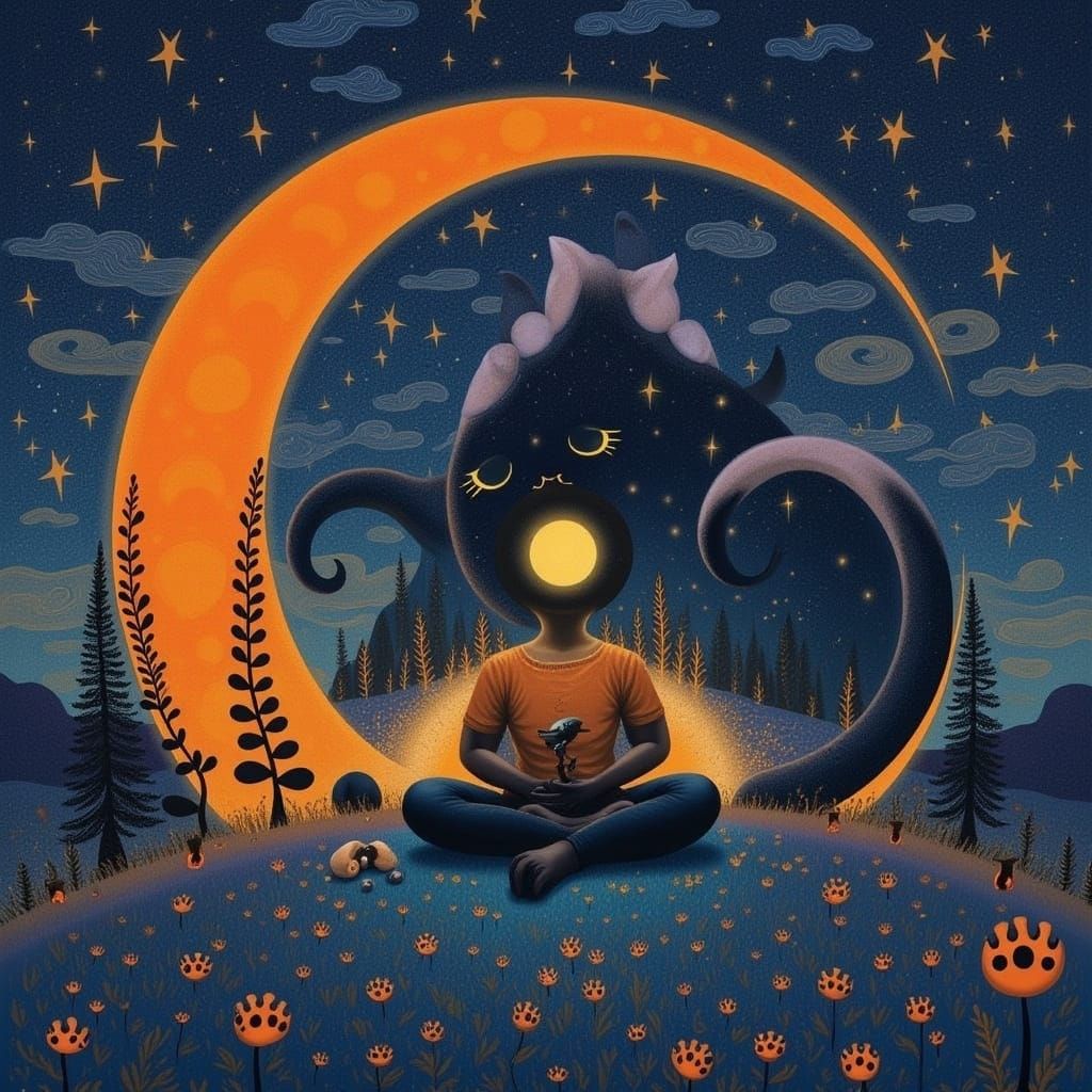 Vibrant Dots and Whiskered Felines in a Cyberpunk Aesthetic