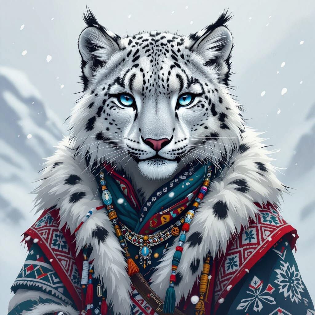 Mystical Snow Leopard Nomad Illustration