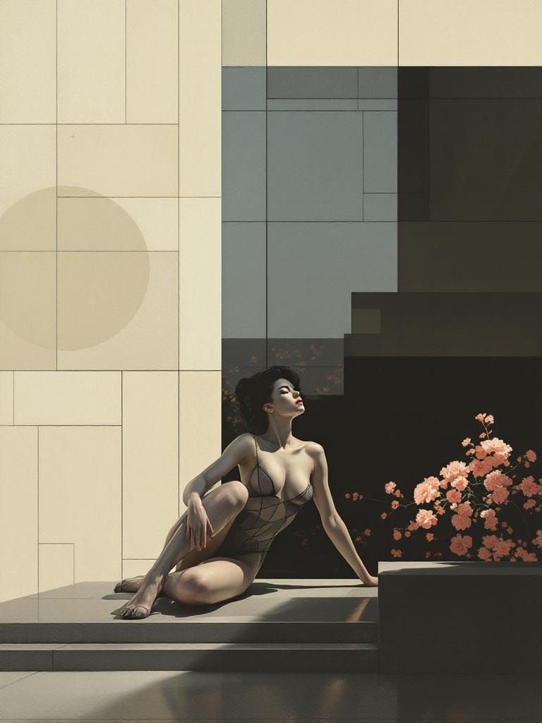 Abstract Pin-Up Figure in Hopper and Hammershøi Style