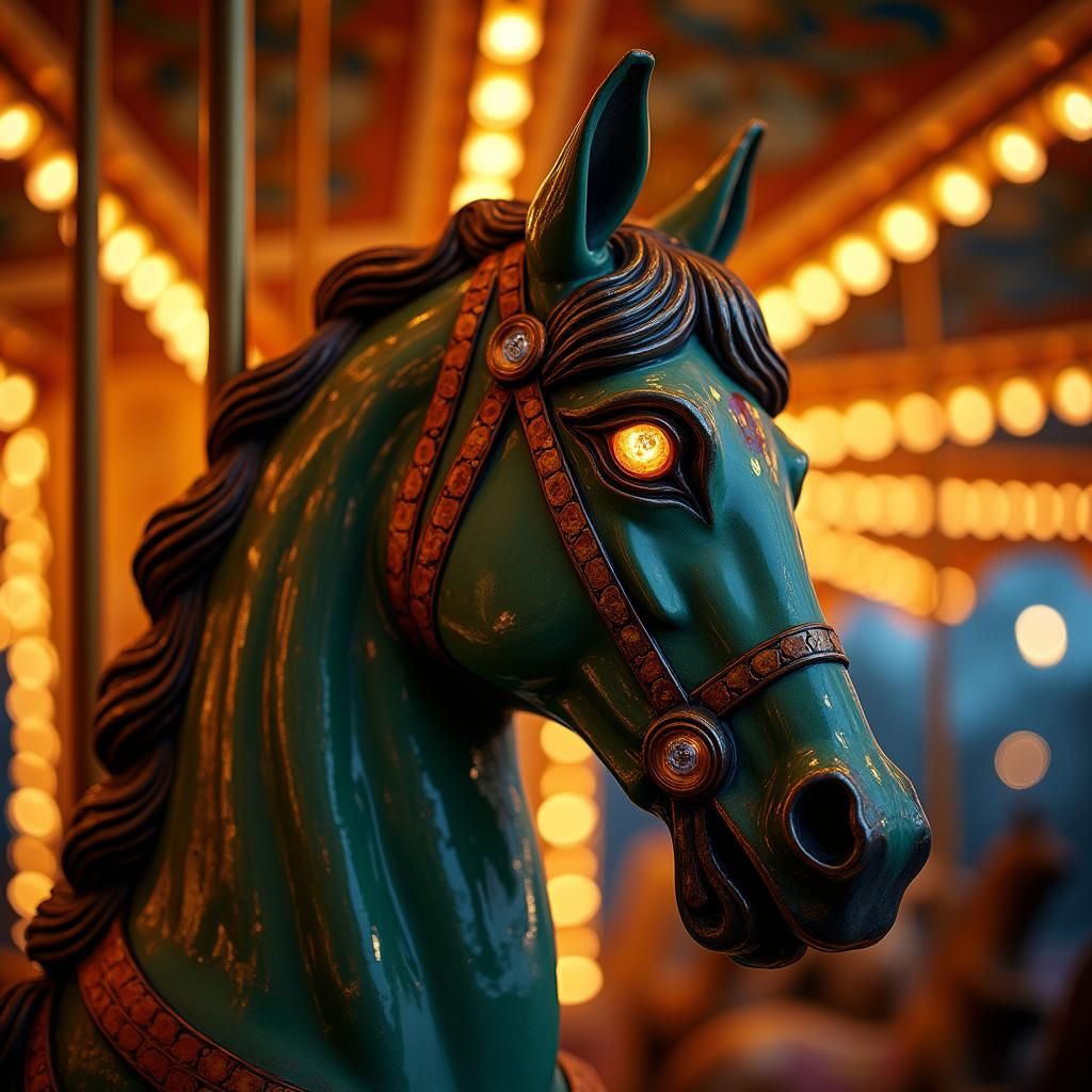 Enameled Carousel Horse Head in Art Nouveau Style